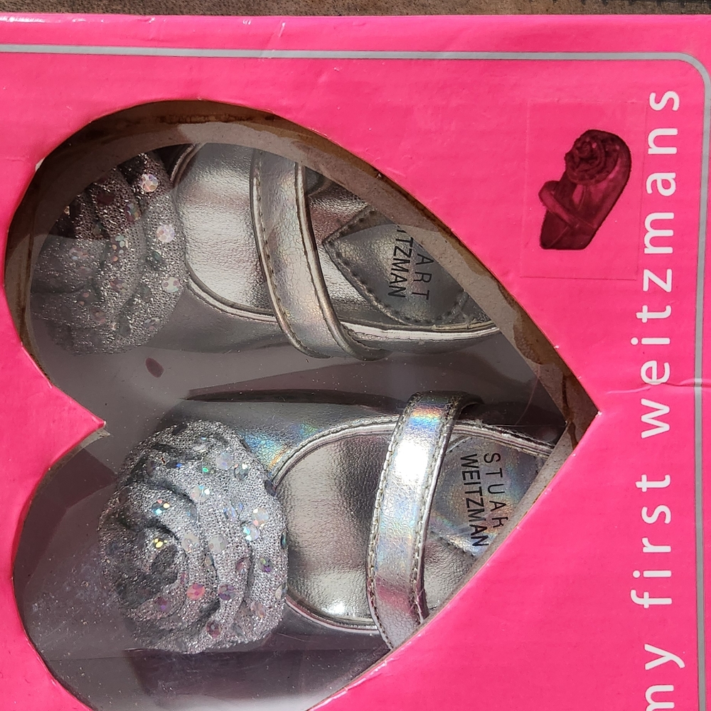 Stuart Weitzman Silver Dress Shoes with Floral Design